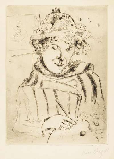 Self Portrait With Decorated Hat - Signed Print by Marc Chagall 1928 - MyArtBroker