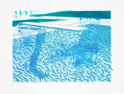 Lithograph Of Water Made Of Thick And Thin Lines And Two Light Blue Washes - Signed Print by David Hockney 1980 - MyArtBroker