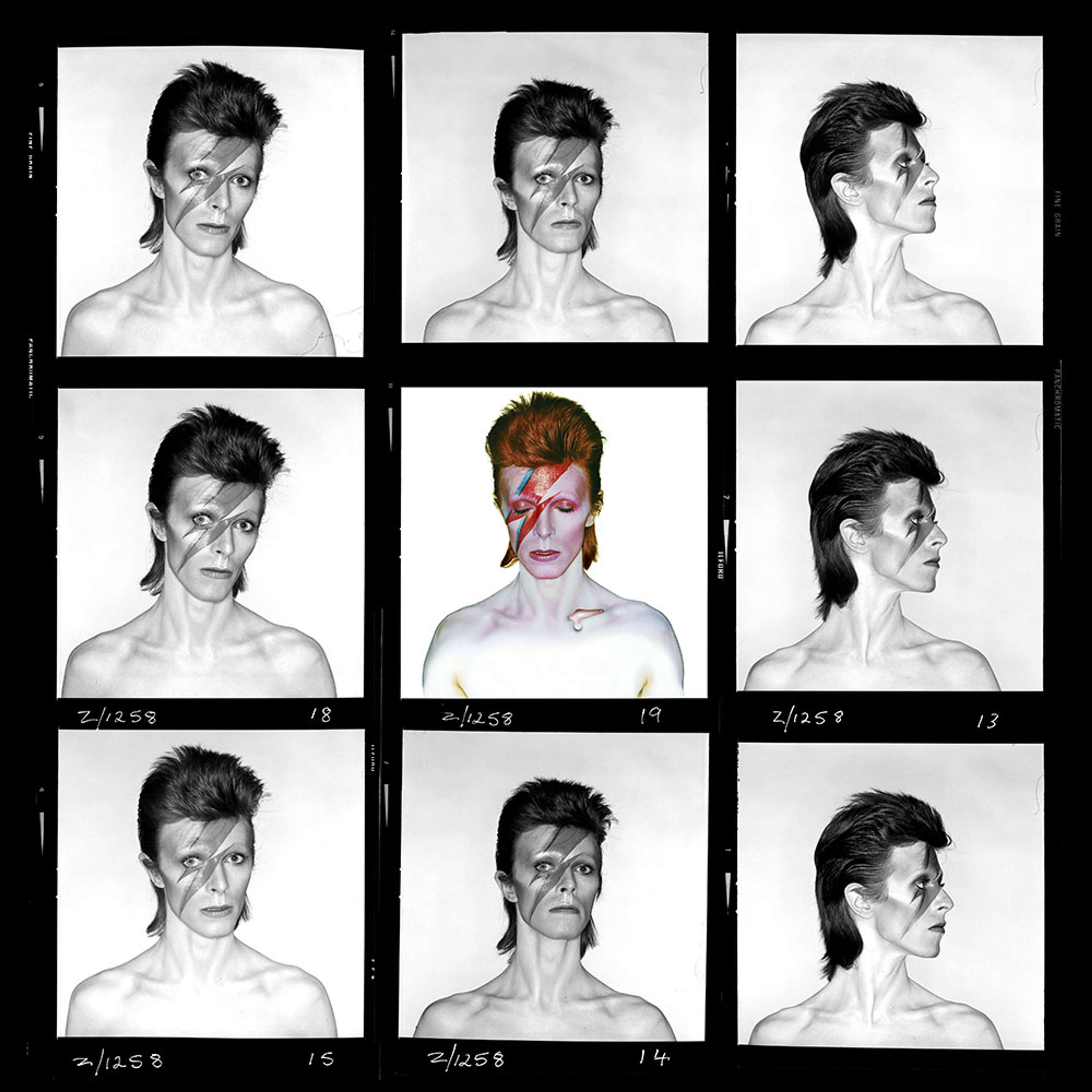 Aladdin Sane Demi Contact Sheet by Brian Duffy