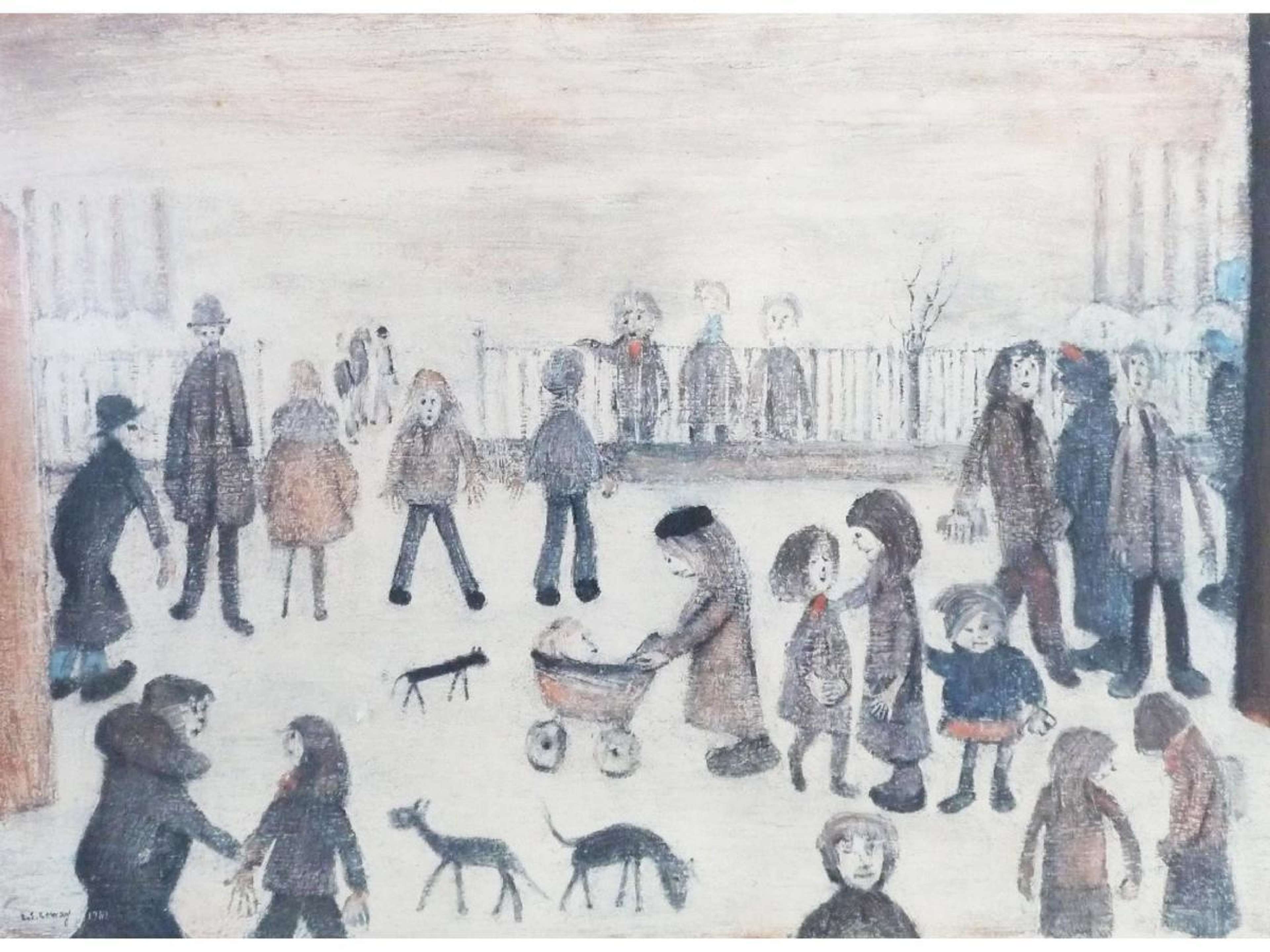 Figures Before Railings - Signed Print by L. S. Lowry null - MyArtBroker