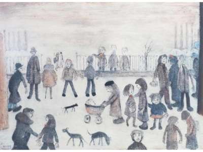 Figures Before Railings - Signed Print by L. S. Lowry null - MyArtBroker