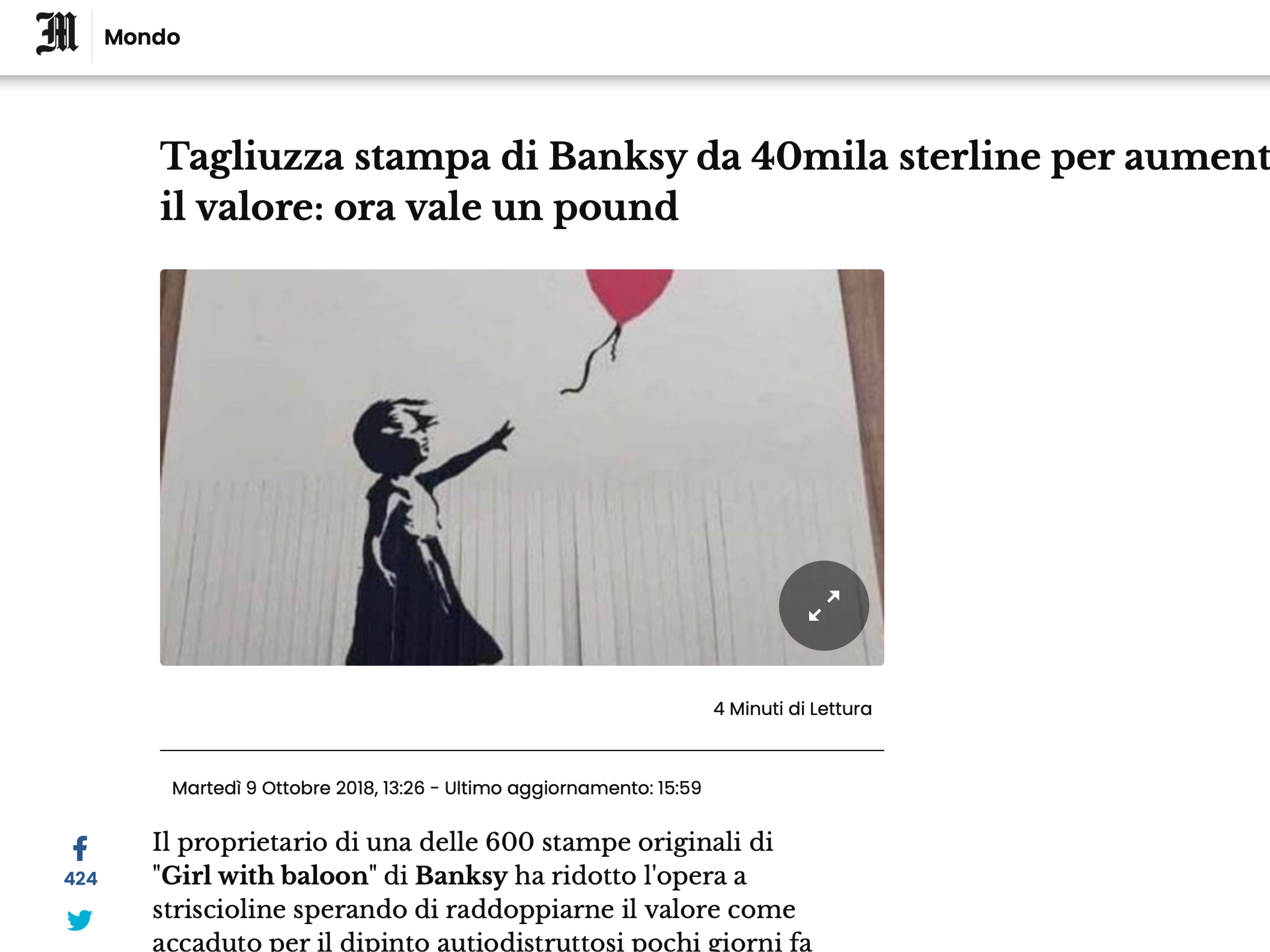 Il Messaggero - Banksy Shred - MyArtBroker