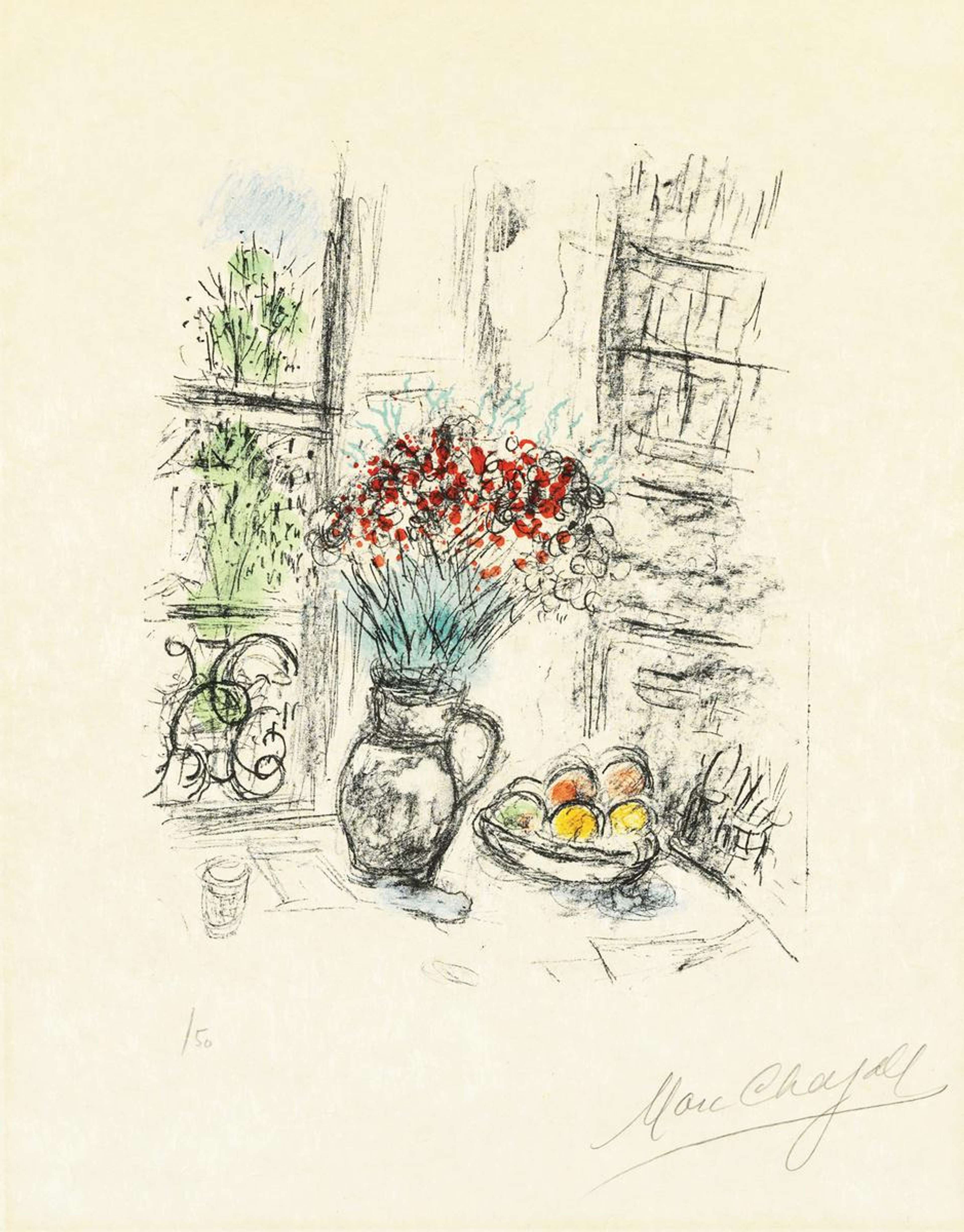 Les Roses Pompon - Signed Print by Marc Chagall 1974 - MyArtBroker