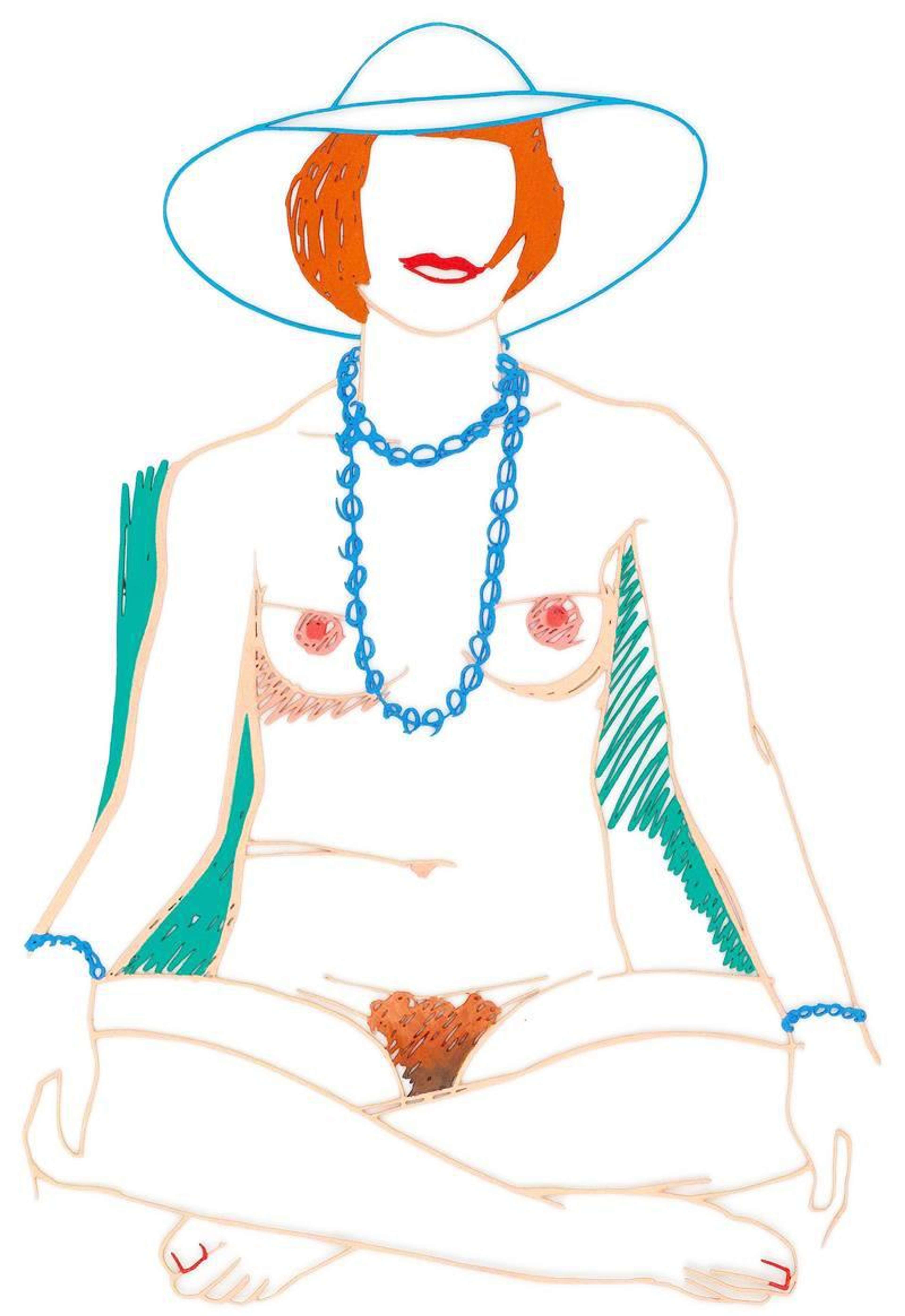 Monica Cross Legged With Beads - Signed Mixed Media by Tom Wesselmann 1985 - MyArtBroker