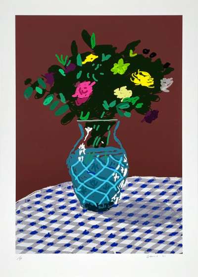21st March 2021, Purple And Yellow Flowers In A Vase - Signed Print by David Hockney 2021 - MyArtBroker