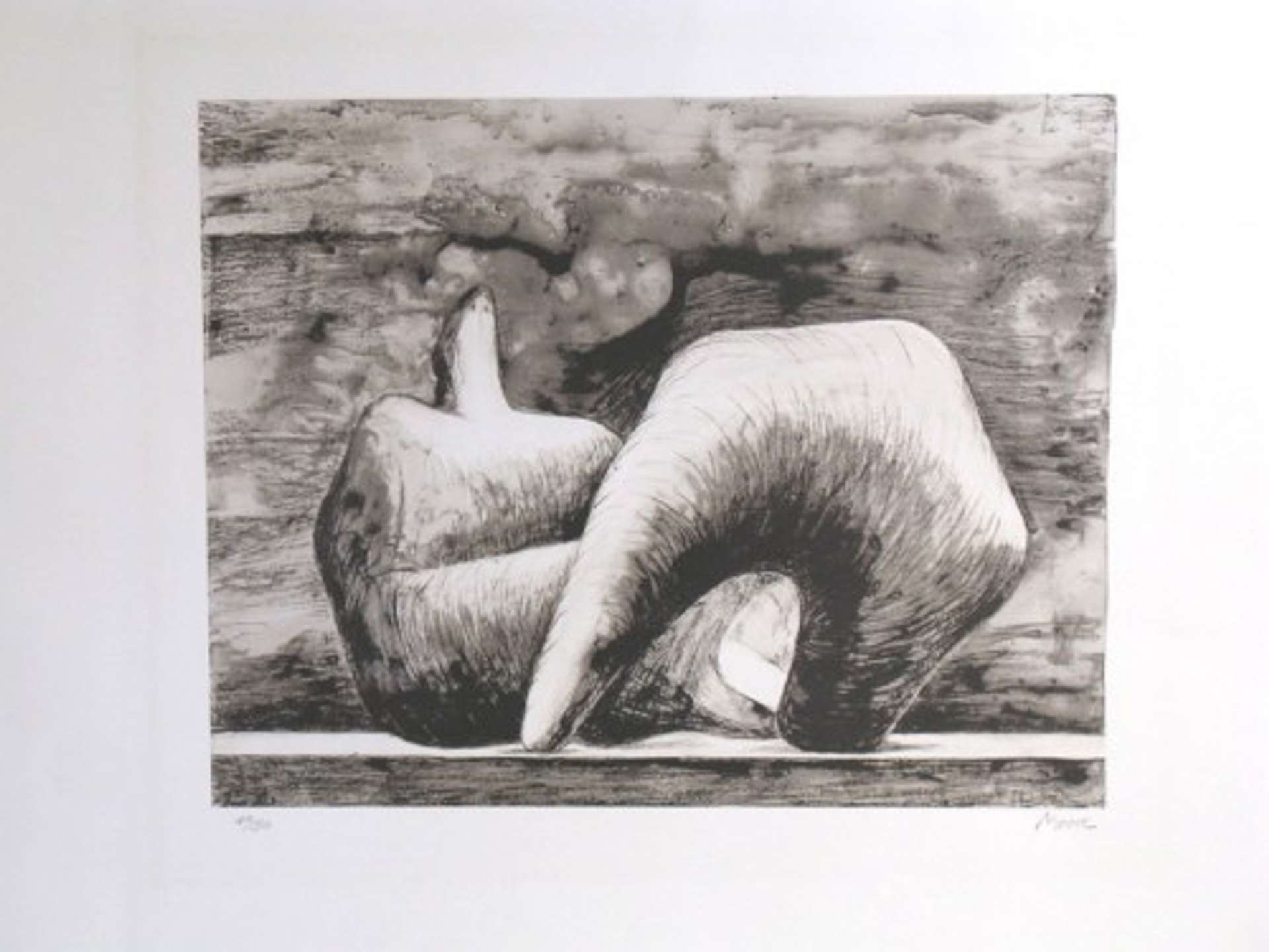  An artwork of two abstracted figures depicted with charcoal, creating a blurred background and intertwining with each other.