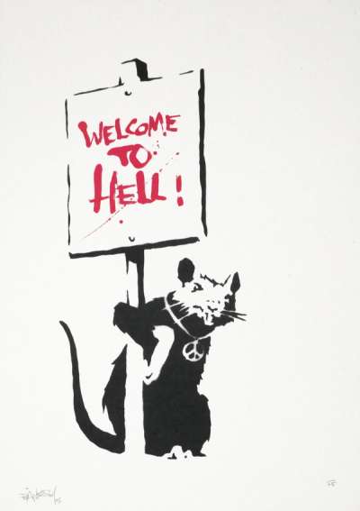 Welcome To Hell (red) - Signed Print by Banksy 2004 - MyArtBroker