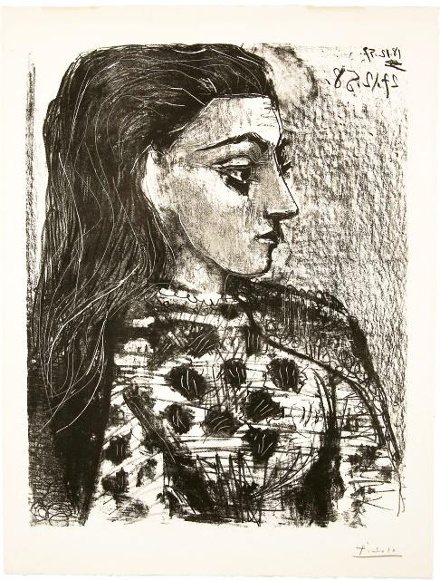 Pablo Picasso Buste Au Corsage Carreaux (Signed Print) 1957