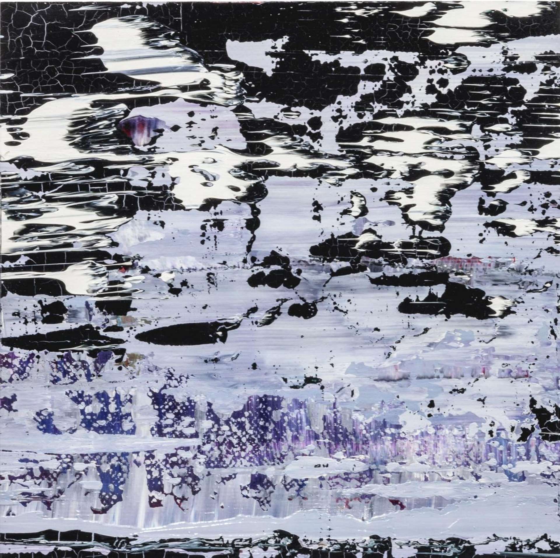 This abstract expressionist work by Gerhard Richter is composed of a lilac, black and white colour palette.