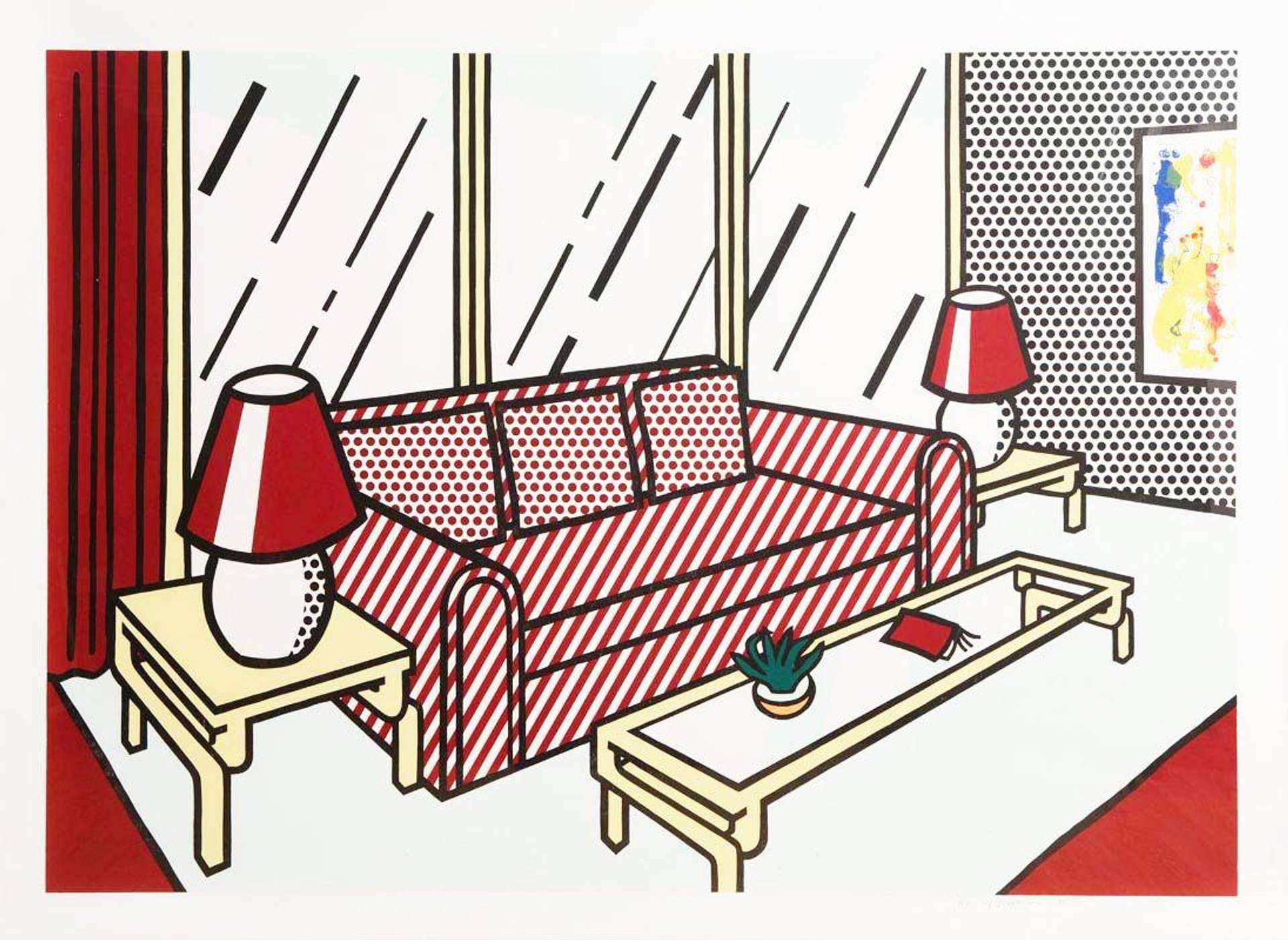 Roy Lichtenstein: Red Lamps - Signed Mixed Media