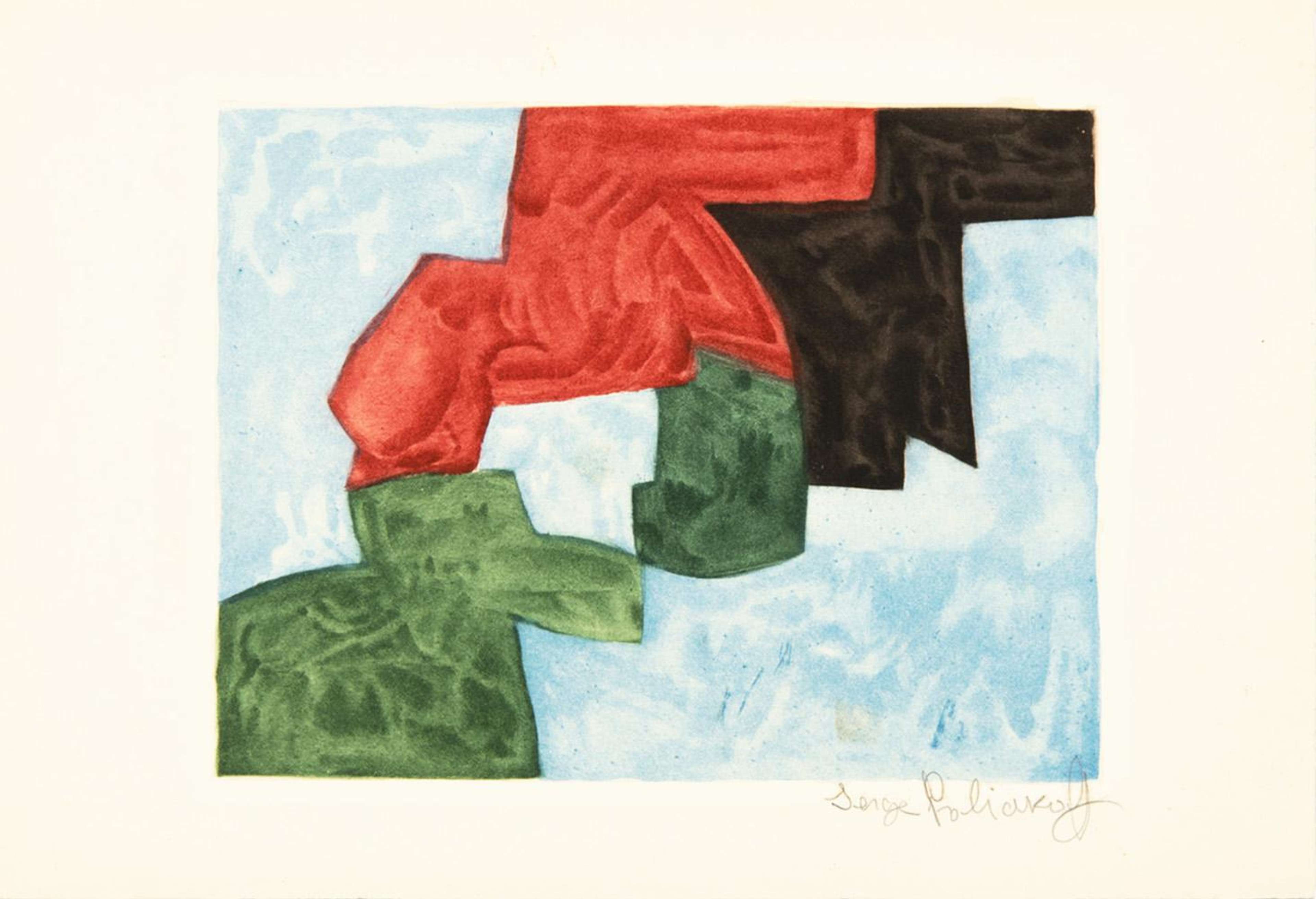 Composition Bleu, Noire, Rouge Et Verte - Signed Print by Serge Poliakoff 1964 - MyArtBroker