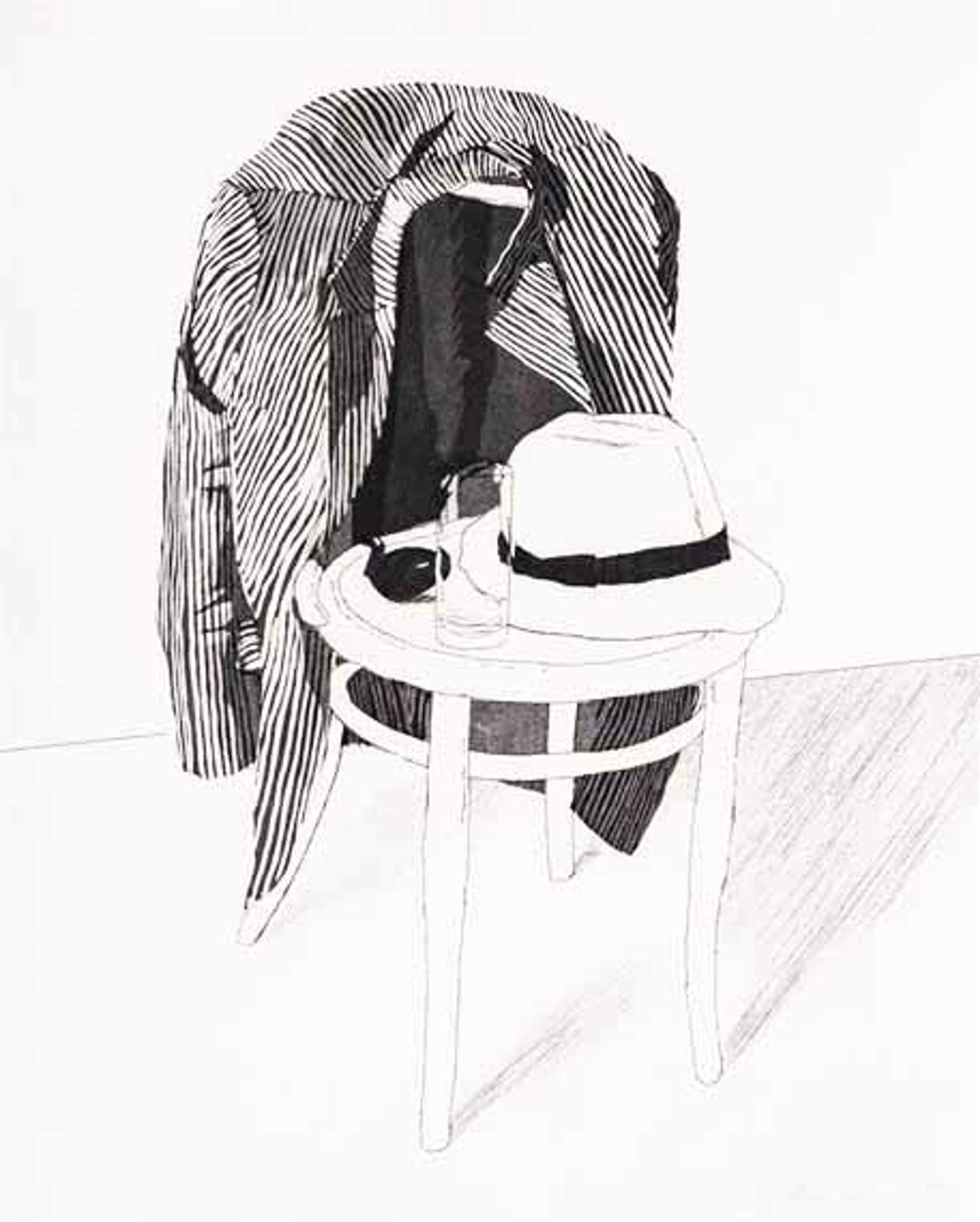 Panama Hat On A Chair With Jacket - Signed Print
