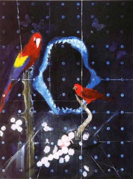 Damien Hirst Red Bird And Parrot With Shark Jaw (large