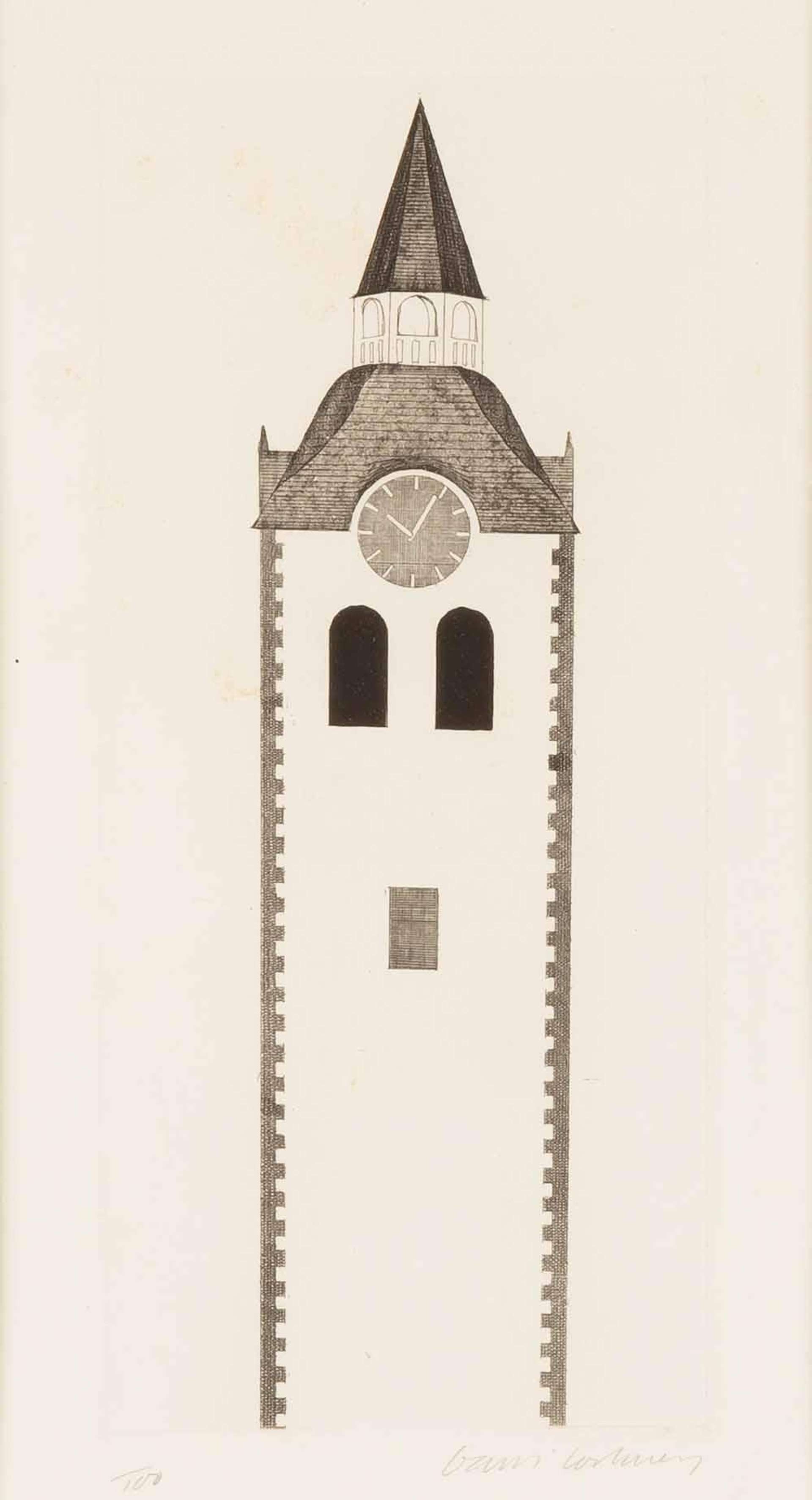 The Church Tower And The Clock - Signed Print by David Hockney 1969 - MyArtBroker