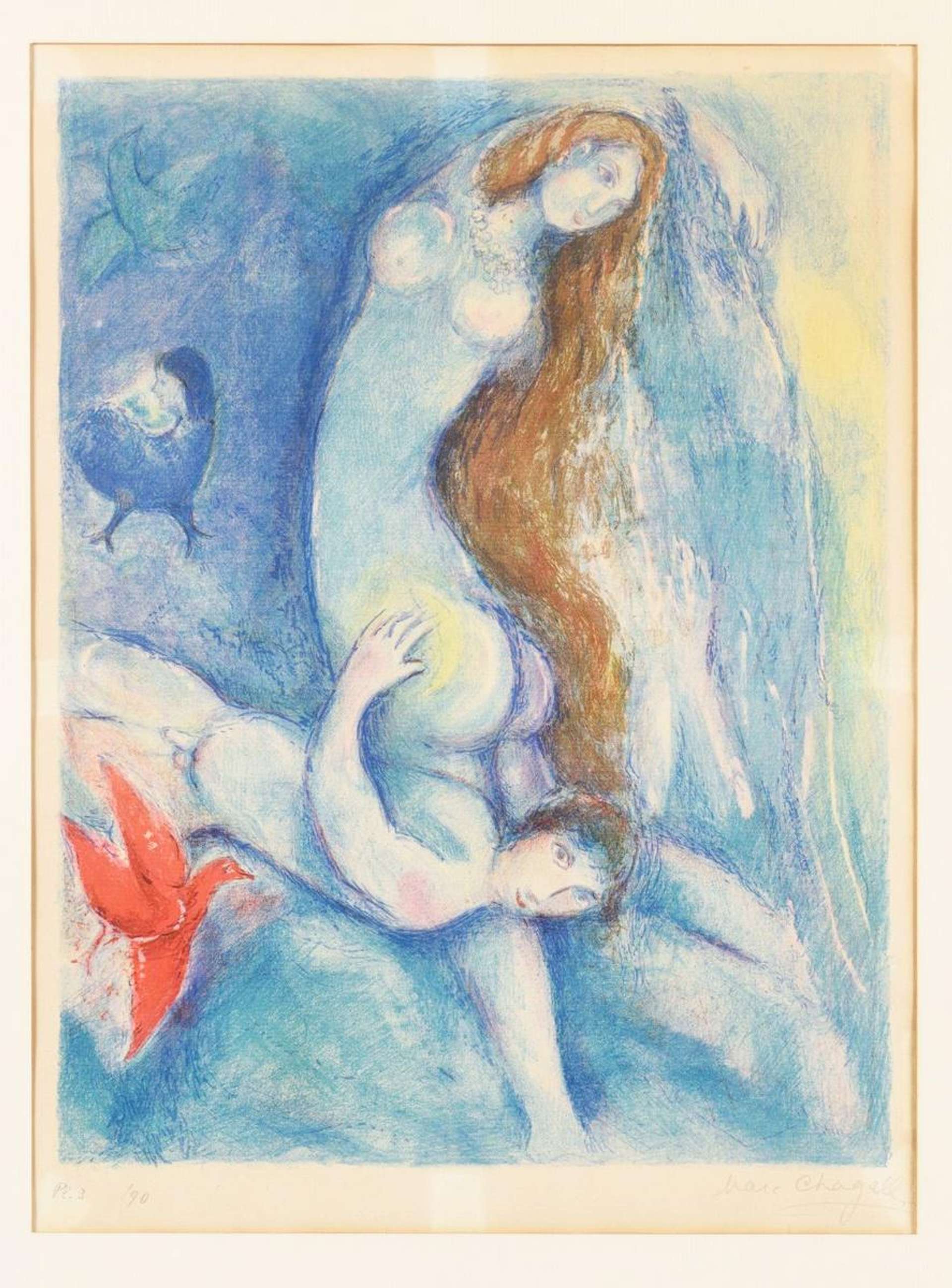 Couple On Blue - Signed Print by Marc Chagall 1948 - MyArtBroker