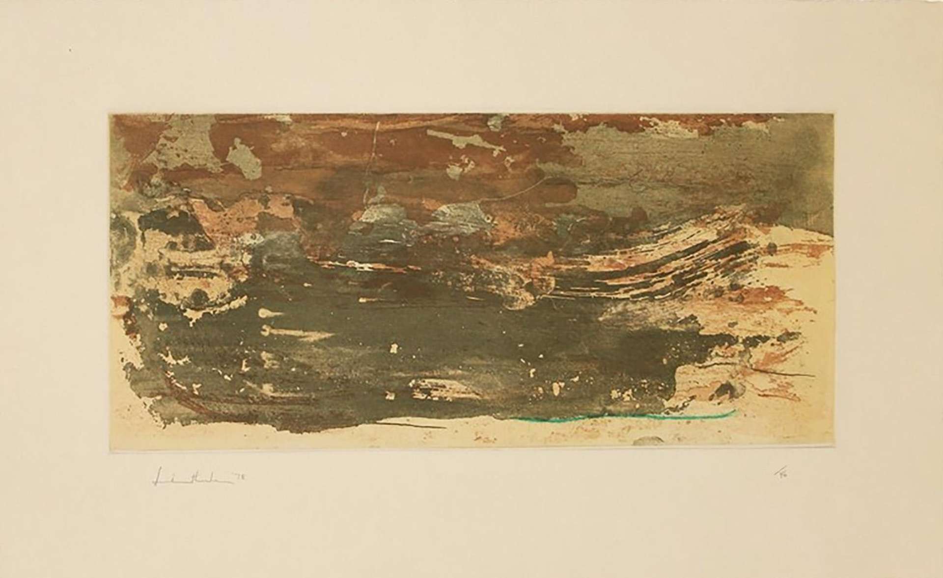 Helen Frankenthaler’s Earth Slice. An abstract expressionist intaglio print of a landscape of earth tones.Helen Frankenthaler’s Earth Slice. An abstract expressionist intaglio print of a landscape of earth tones.
