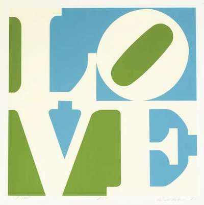 Robert Indiana: Love, Lily (white, green and blue) - Signed Print