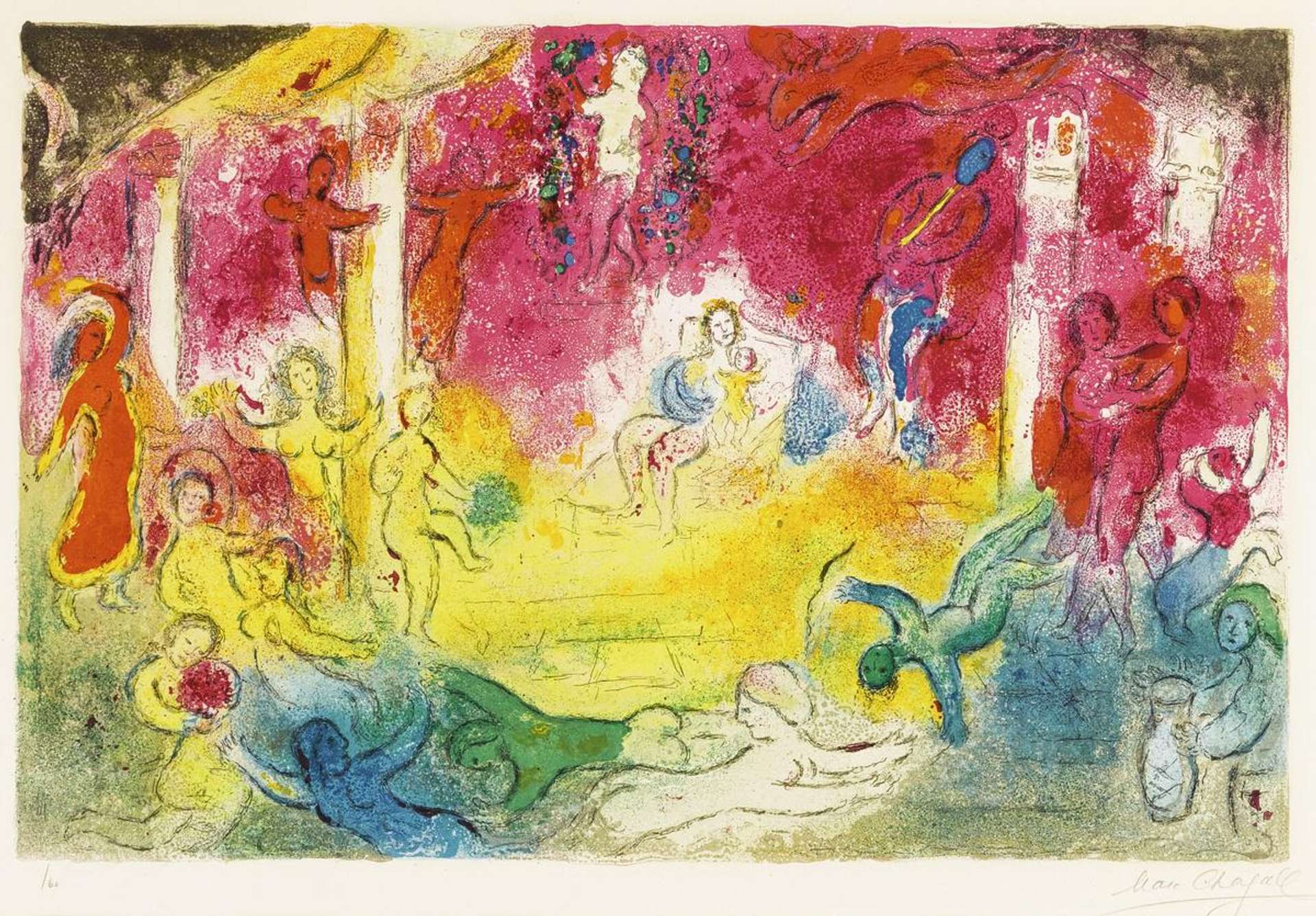 Marc Chagall: Temple And The History Of Bacchus - Signed Print