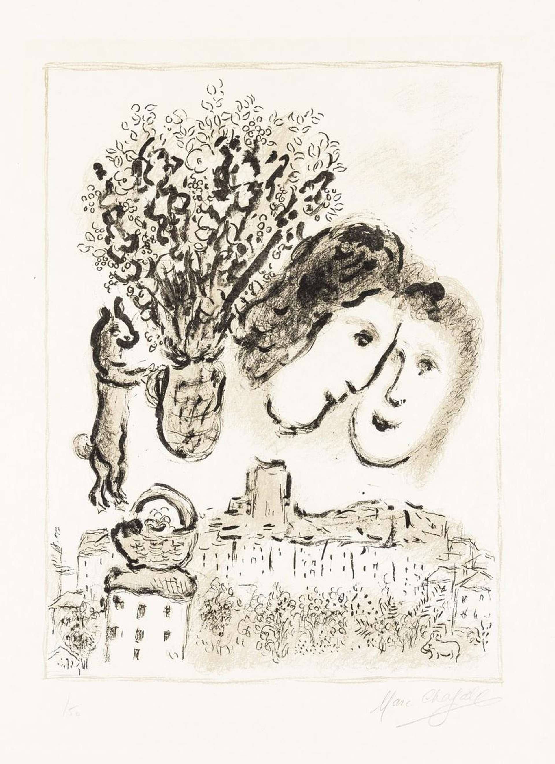Marc Chagall: Double Visage Gris - Signed Print
