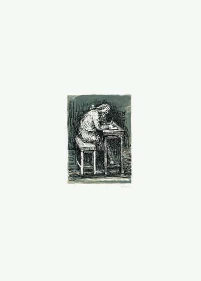 Girl Seated At Desk VII - Signed Print by Henry Moore 1974 - MyArtBroker