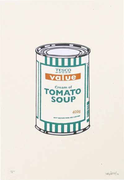Banksy: Soup Can (white, emerald and tan) - Signed Print