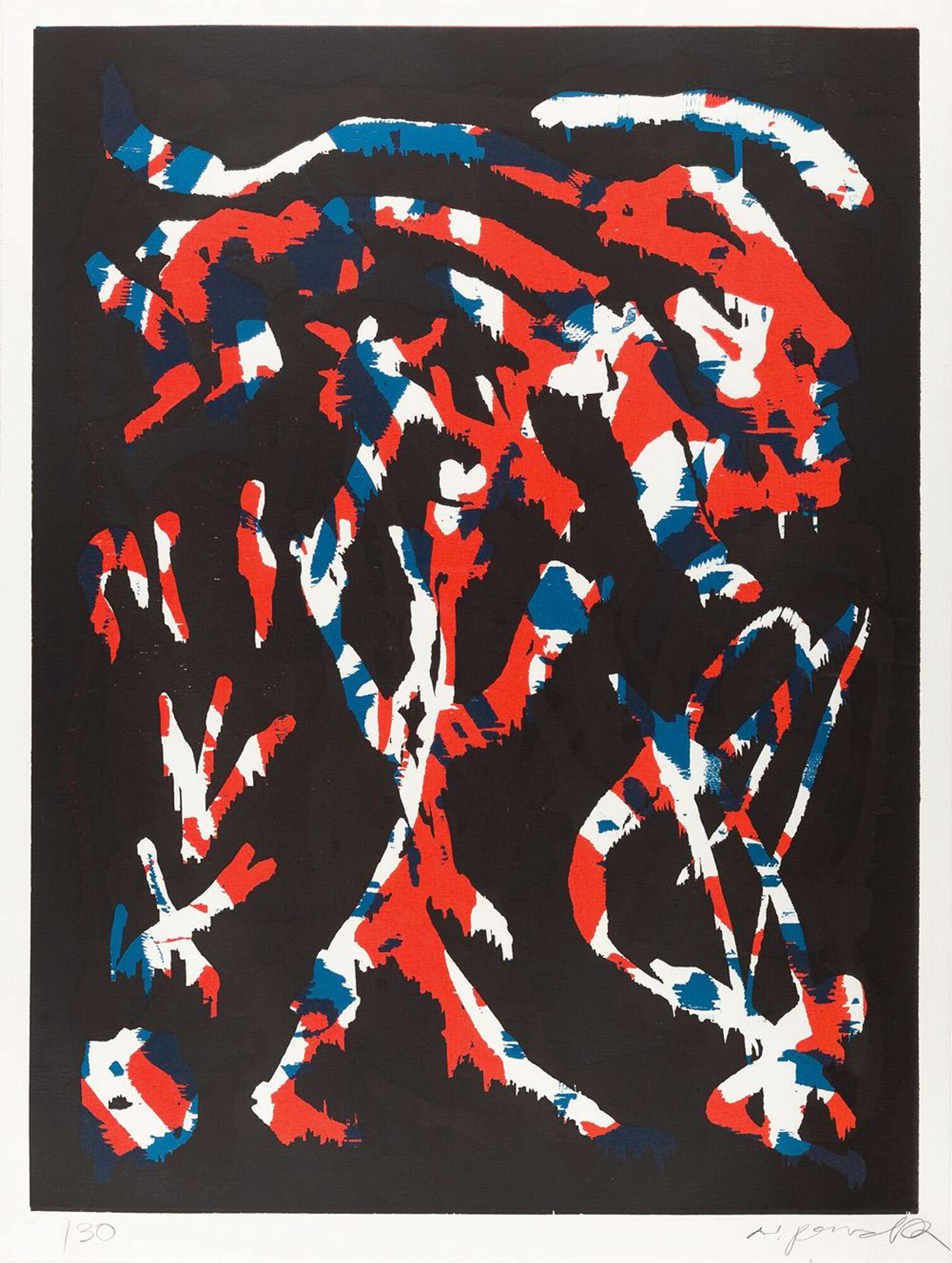 Jäger (red-white-blue) - Signed Print by A. R. Penck 1990 - MyArtBroker