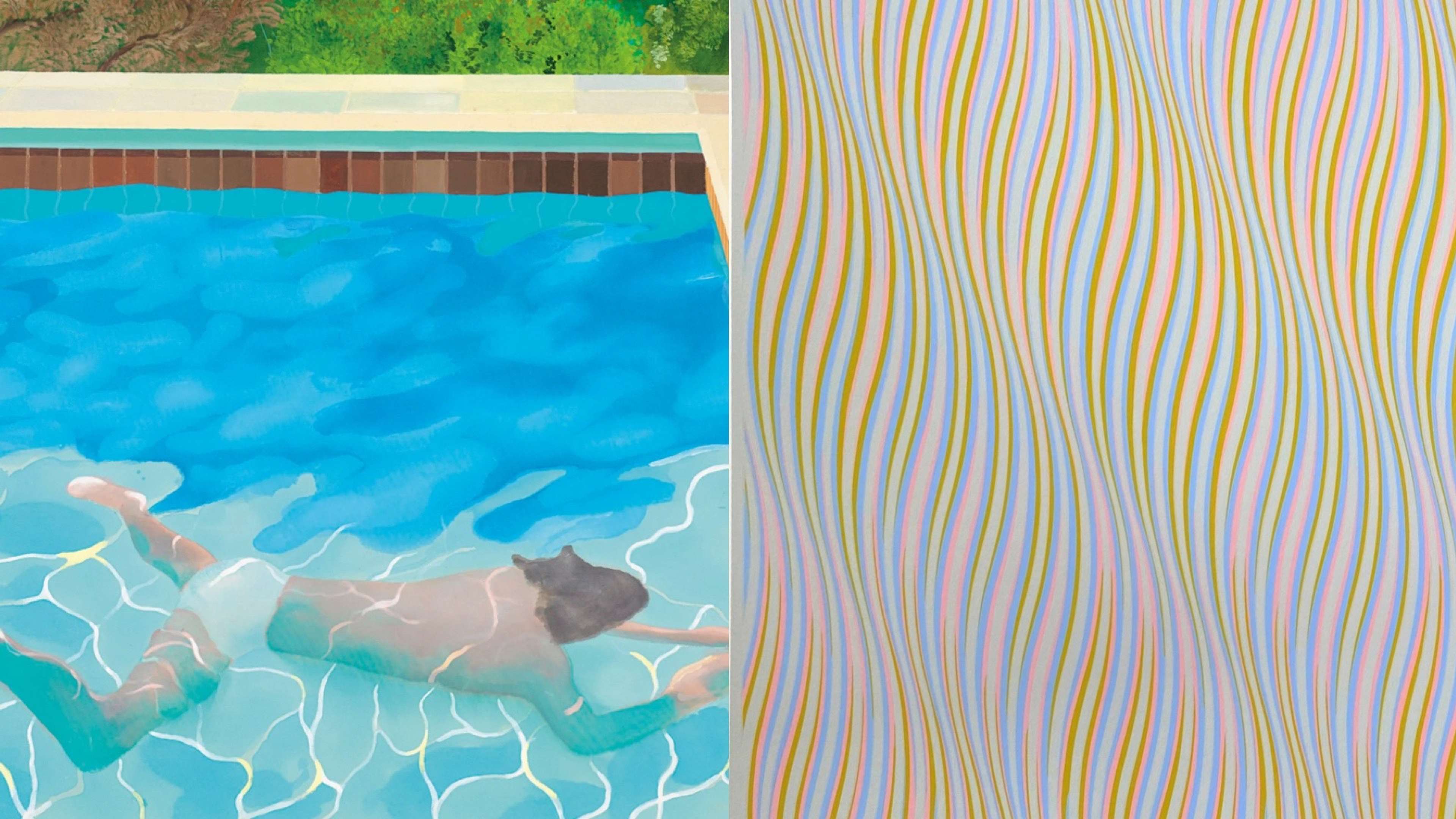 Image © Tate / Portrait Of An Artist (Pool With Two Figures) © David Hockney 1972 & Rose © Bridget Riley 1978 - MyArtBroker