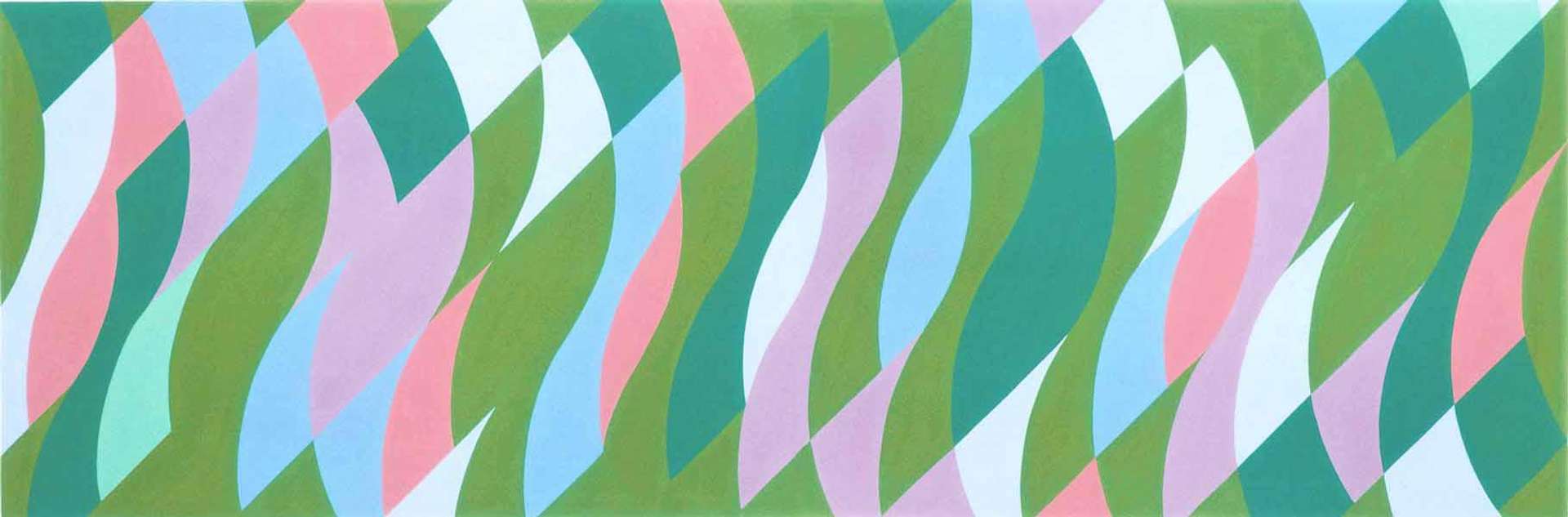 Bridget Riley’s Passing By. An Op Art screenprint of multicoloured geometric patterns. 
