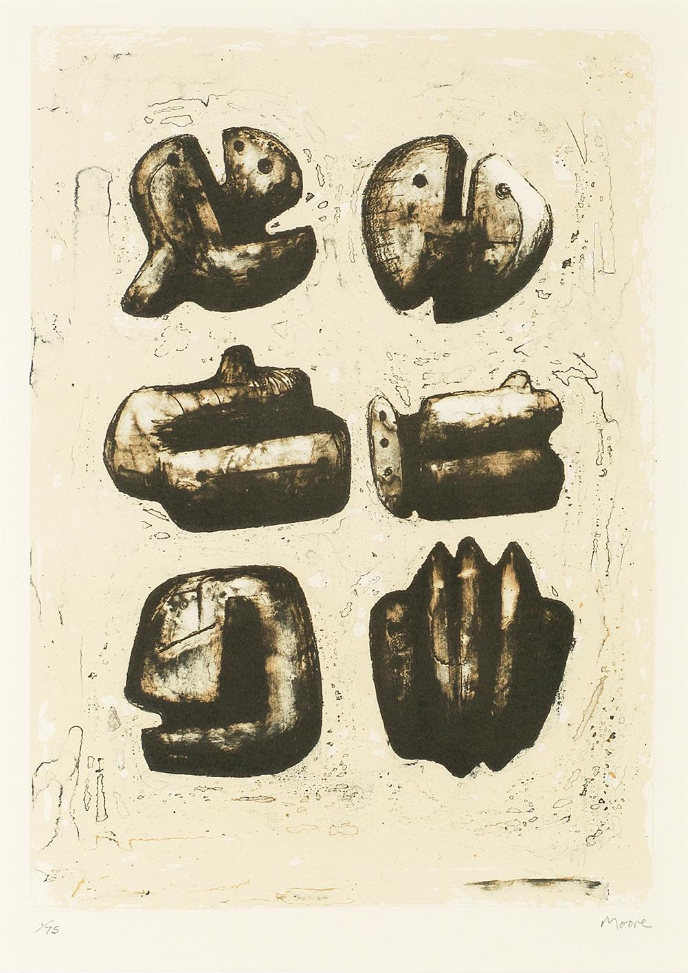 Henry Moore Six Stone Figures (Signed Print) 1973 | MyArtBroker