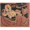 Femme Couchée Et Homme À La Guitare - Signed Print