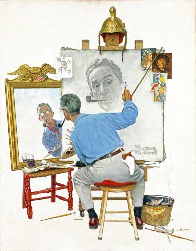 Triple Self Portrait - Signed Print by Norman Rockwell 1977 - MyArtBroker