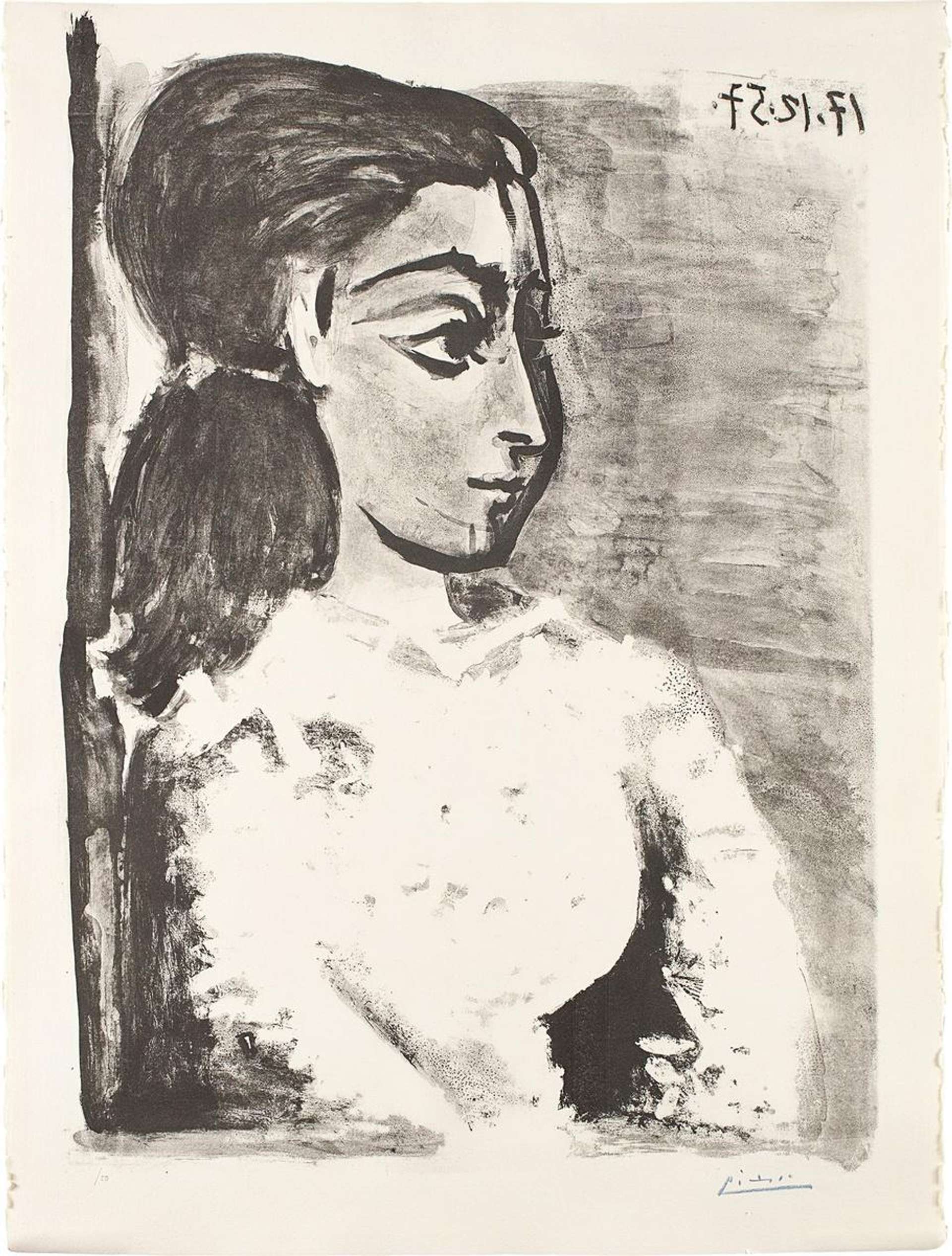 Buste De Femme Au Corsage Blanc Jacqueline De Profil by Pablo Picasso