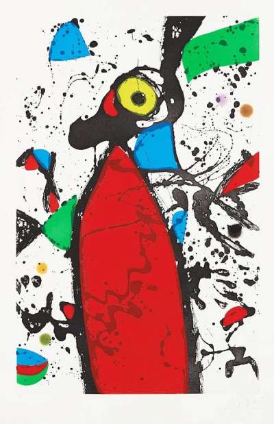 Joan Miró: Souris Rouge À La Mantille - Signed Print