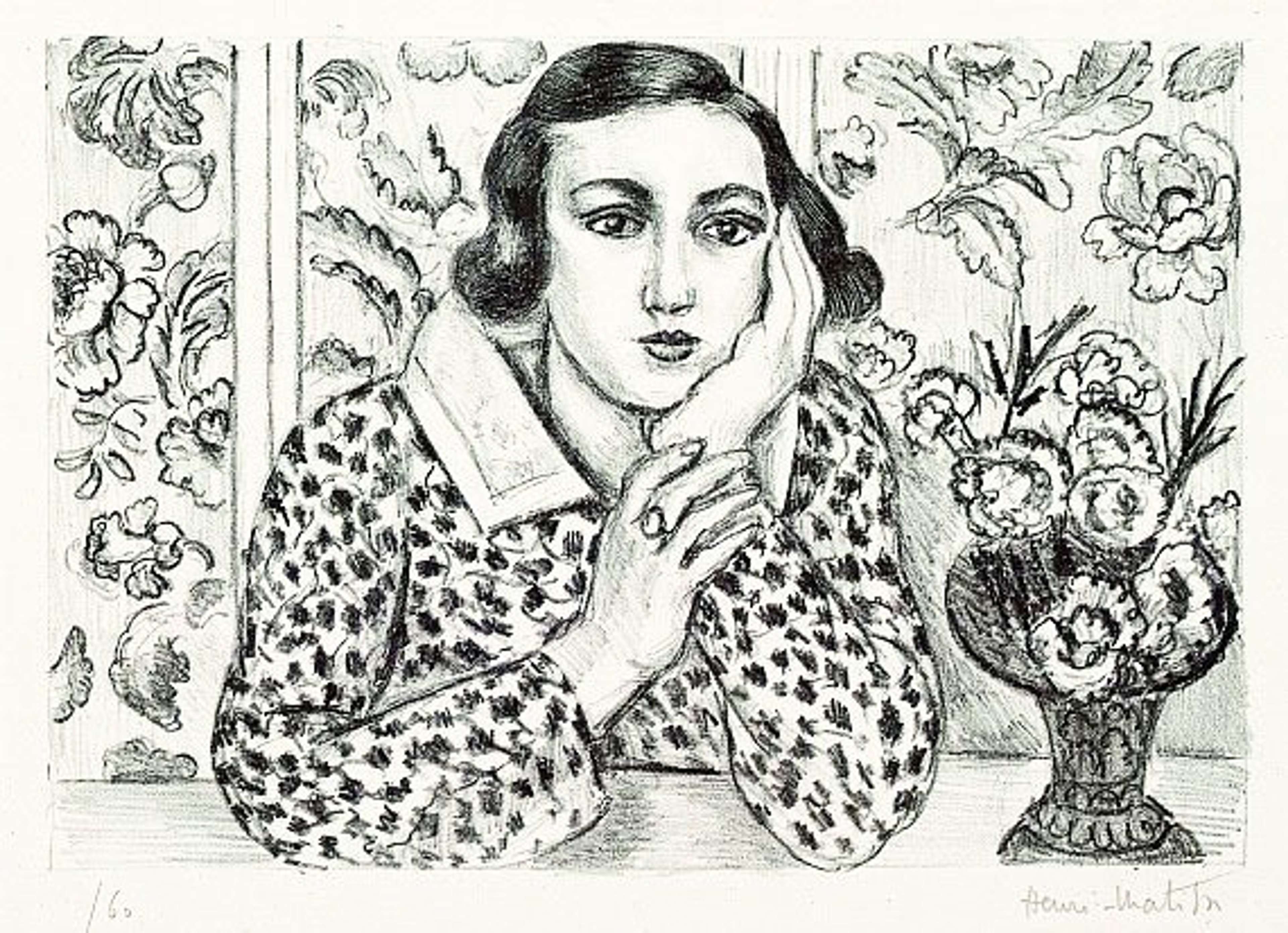 Jeune Fille Accoudée Au Paravent Fleuri - undefined by Henri Matisse 1923 - MyArtBroker