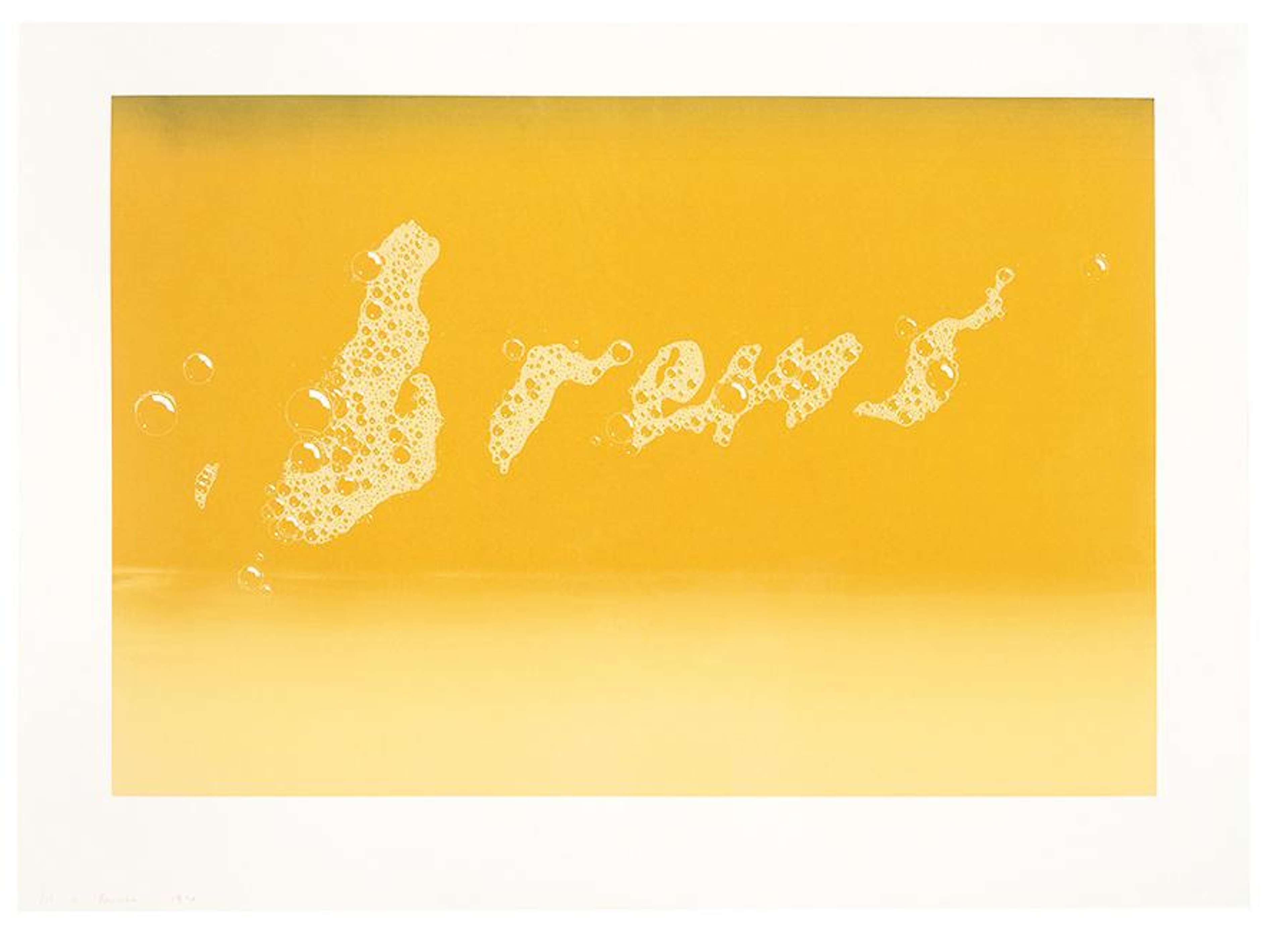 Screenprint depicting the word ‘Brews’ in a liquid resembling beer