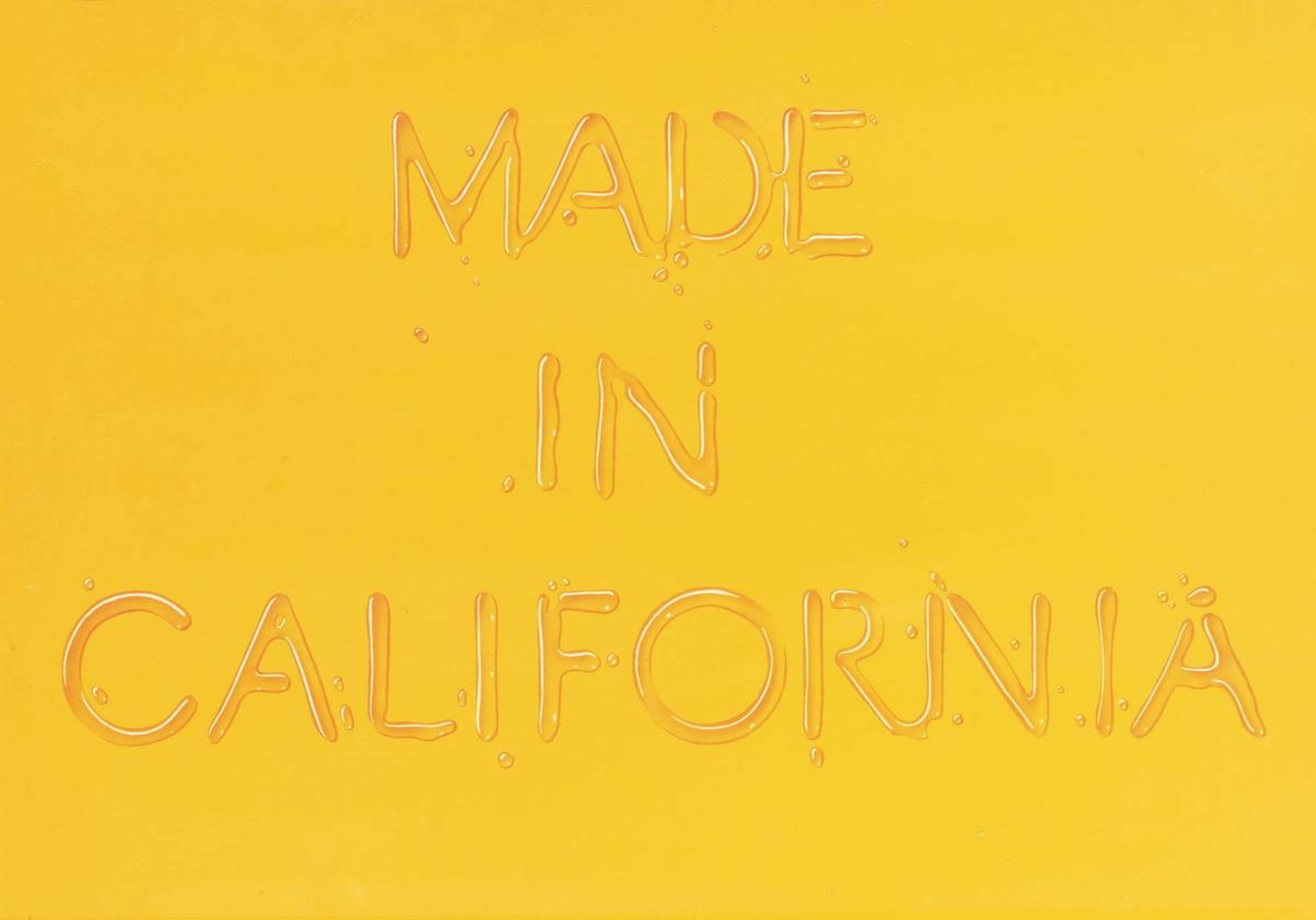 the words 'made in california' on a bright yellow background