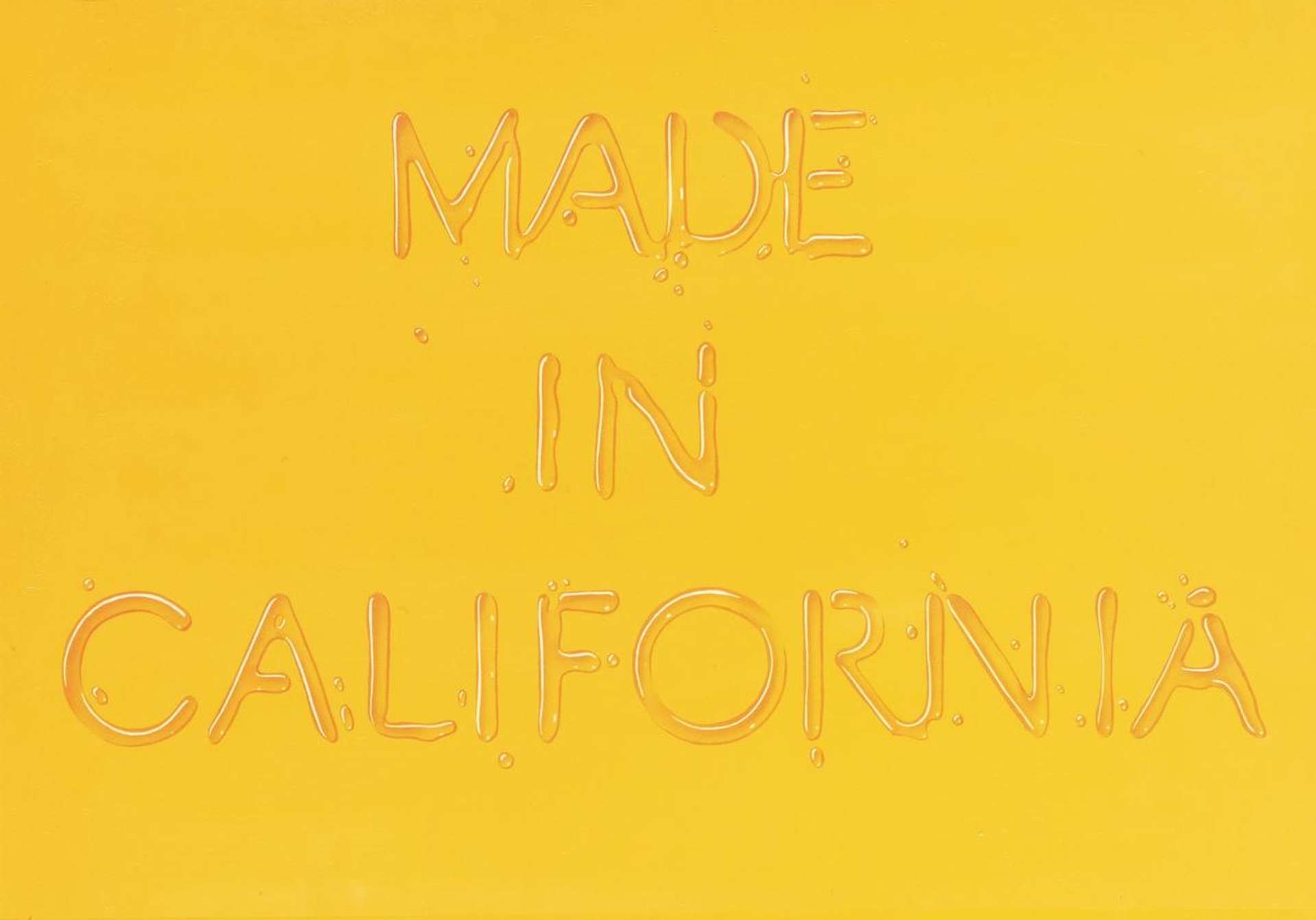 the words 'made in california' on a bright yellow background