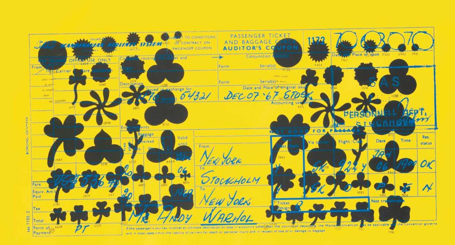 Andy Warhol: Sas Passenger Ticket (F. & S. II.20) - Signed Print