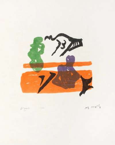Violet Torso On Orange Stripes - Signed Print by Henry Moore 1967 - MyArtBroker