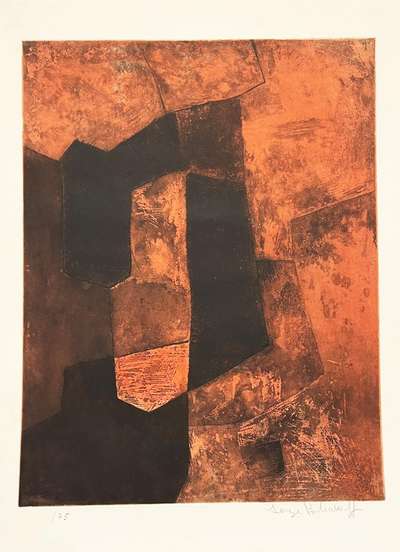 Composition Brune Et Rouge - Signed Print by Serge Poliakoff 1964 - MyArtBroker