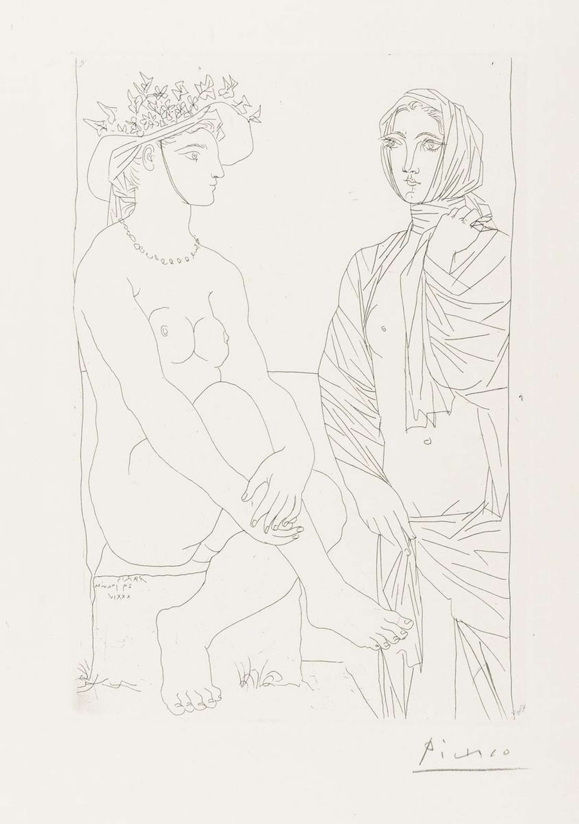 Femme Assise Au Chapeau Et Femme Debout Drapee - Signed Print by Pablo Picasso 1934 - MyArtBroker