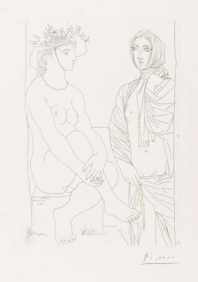 Femme Assise Au Chapeau Et Femme Debout Drapee - Signed Print by Pablo Picasso 1934 - MyArtBroker