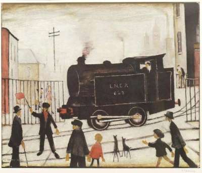 Level Crossing With Train - Signed Print by L S Lowry 1973 - MyArtBroker