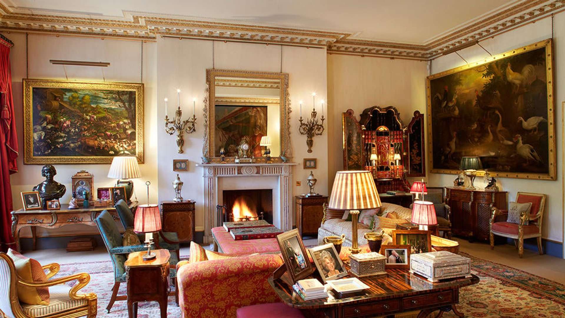 A photograph of the Garden Room at Clarence House, displaying a wide array of objects from King Charles' art collection.