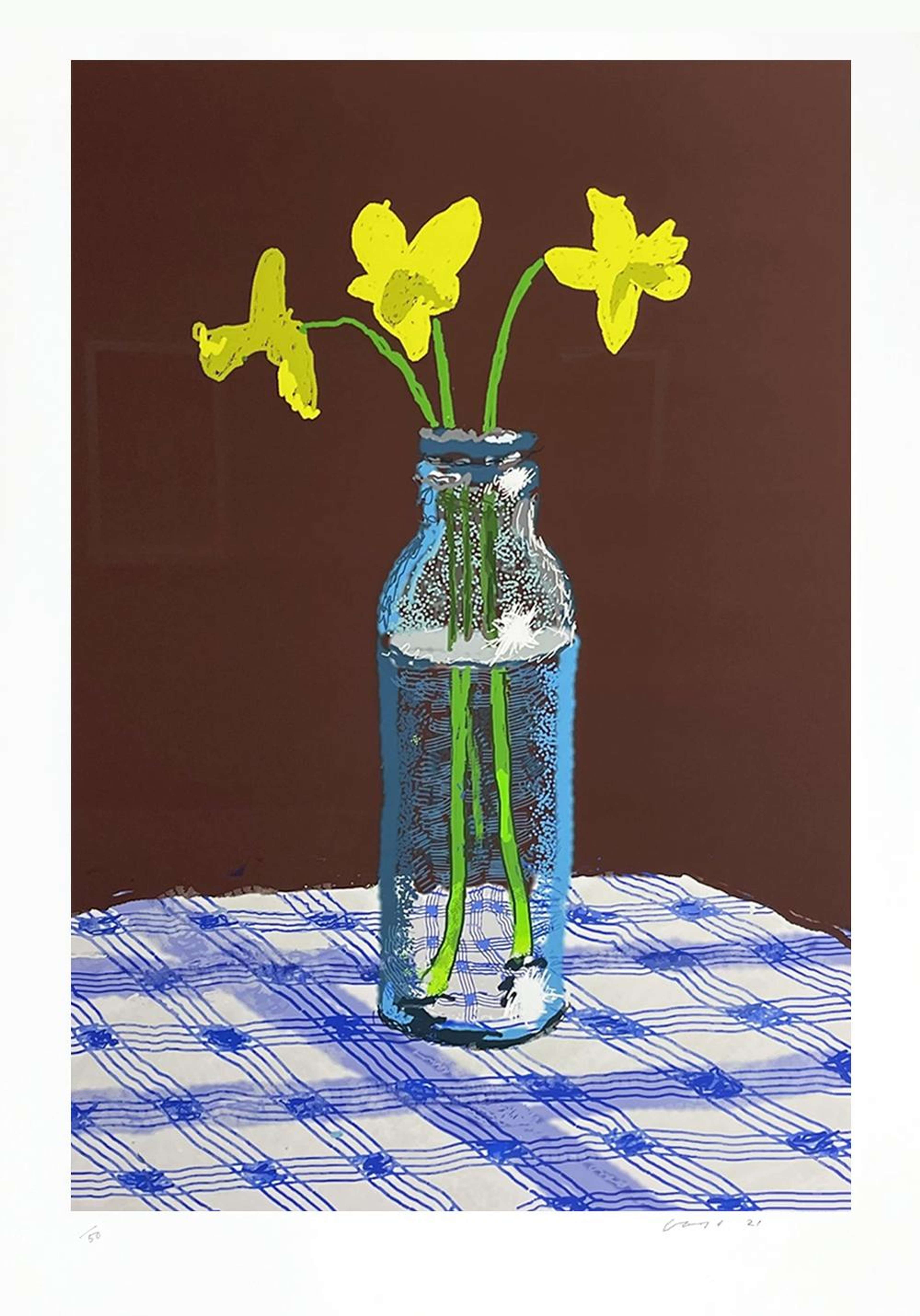 7th April 2021, Three Daffodils In A Bottle - Signed Print by David Hockney 2021 - MyArtBroker