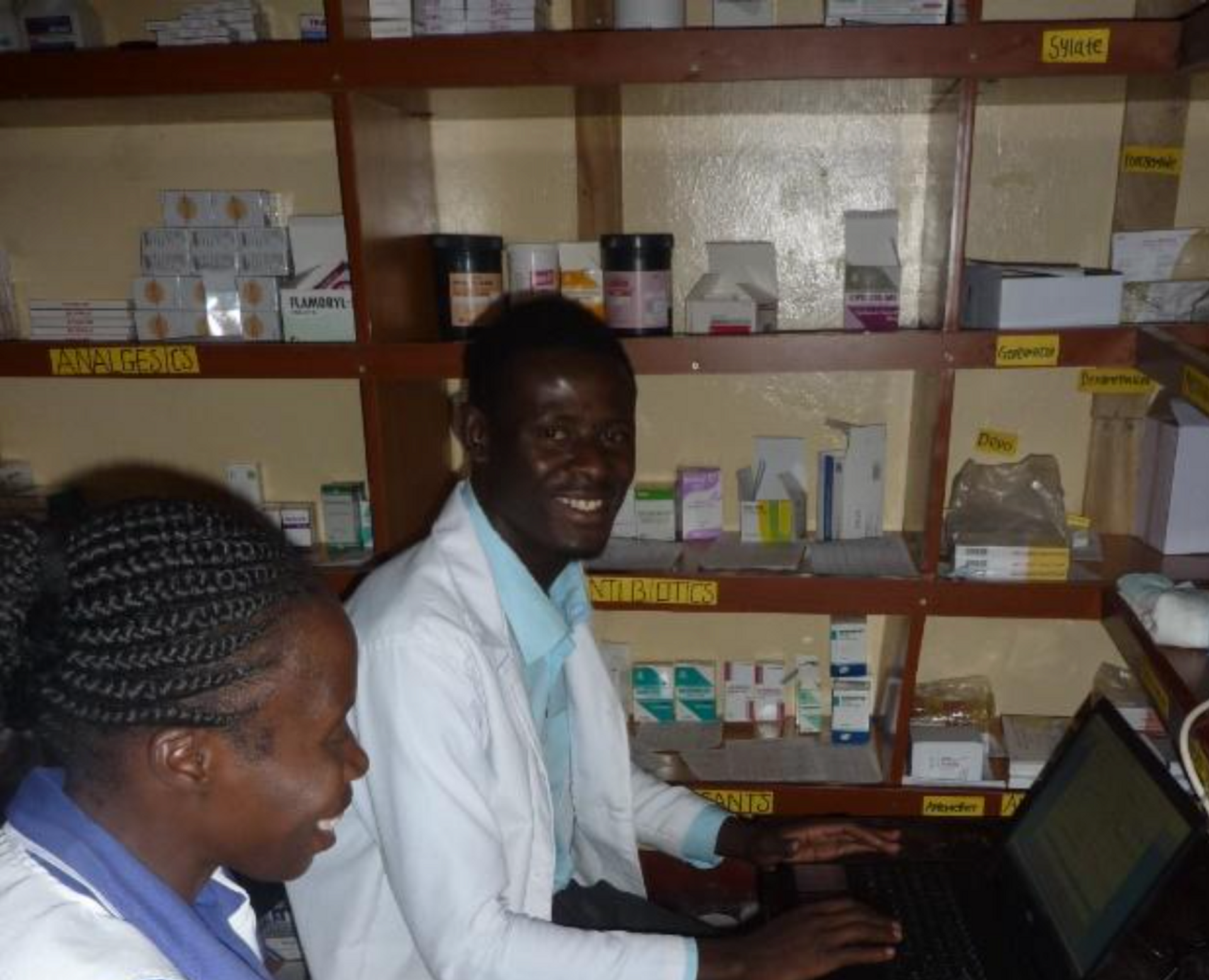 The Pharmacy. Brian is an Orphan and was one of W.O.R.K.'s Students. He is now a Qualified Pharmacist and here he is at work!