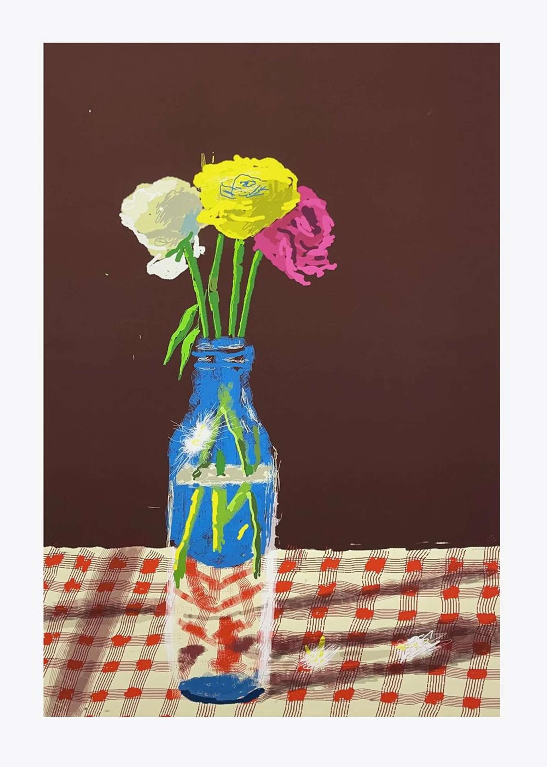23 March 2021, Flowers In A Milk Bottle - Signed Print by David Hockney 2021 - MyArtBroker