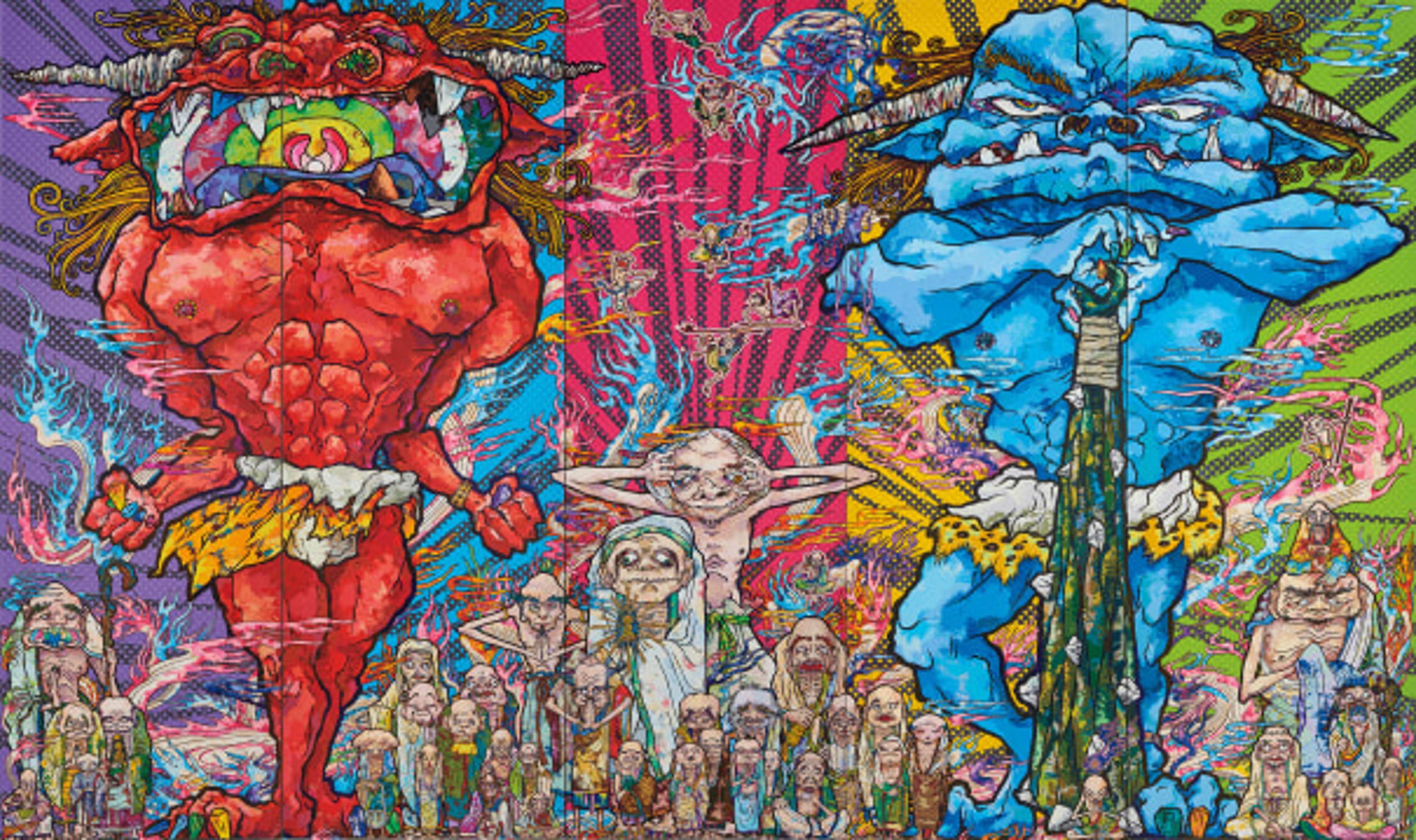 Red Demon And Blue Demon With 48 Arhats by Takashi Murakami