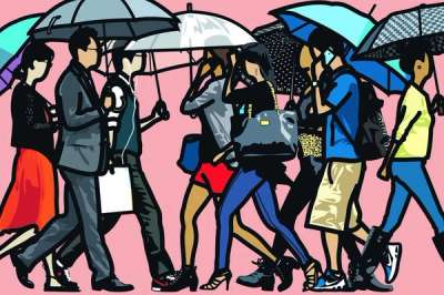 Julian Opie: Walking In The Rain, Seoul - Signed Print