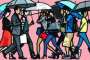 Julian Opie: Walking In The Rain, Seoul - Signed Print